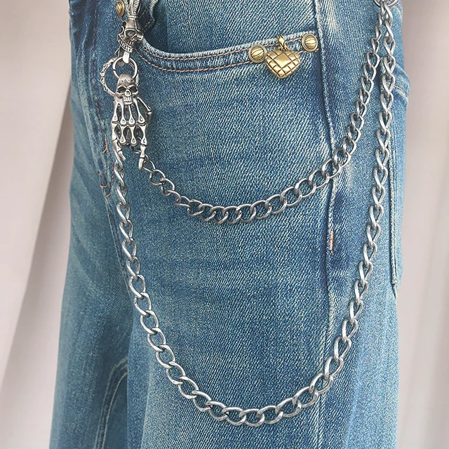 Alt view image 3 of 7 - AFIKJHONS Pants chain for men Wallet Chain Men's Biker Belt Keychain, Heavy Duty Punk Jeans Chain (Skull Bone Hand Wallet Chain)