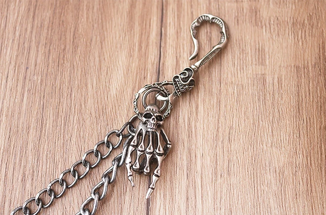 Alt view image 5 of 7 - AFIKJHONS Pants chain for men Wallet Chain Men's Biker Belt Keychain, Heavy Duty Punk Jeans Chain (Skull Bone Hand Wallet Chain)