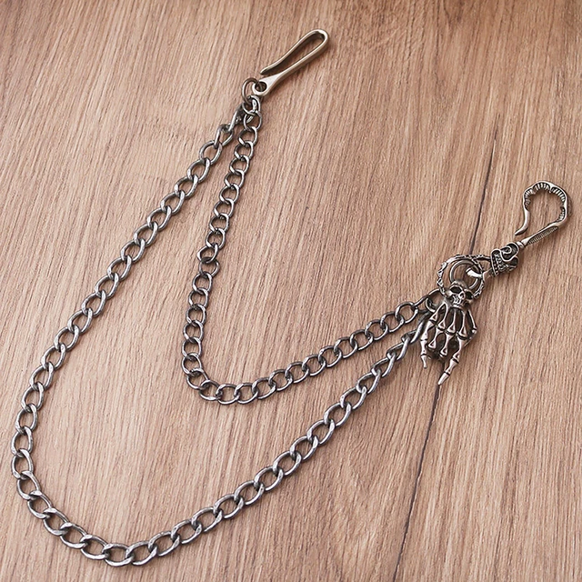 Alt view image 4 of 7 - AFIKJHONS Pants chain for men Wallet Chain Men's Biker Belt Keychain, Heavy Duty Punk Jeans Chain (Skull Bone Hand Wallet Chain)