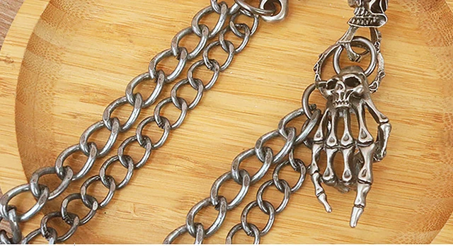 Alt view image 6 of 7 - AFIKJHONS Pants chain for men Wallet Chain Men's Biker Belt Keychain, Heavy Duty Punk Jeans Chain (Skull Bone Hand Wallet Chain)