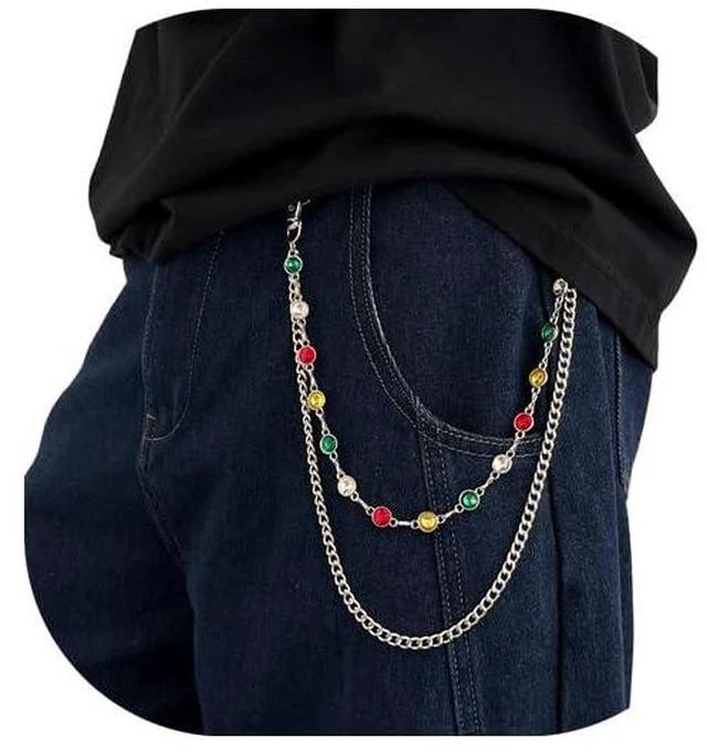 Main image of Riymusry Layered Colorful Crystal Pants Chain for Men Jeans Gothic Hip Hop Link Trouser Keychains Jewelry for Women Biker Pocket