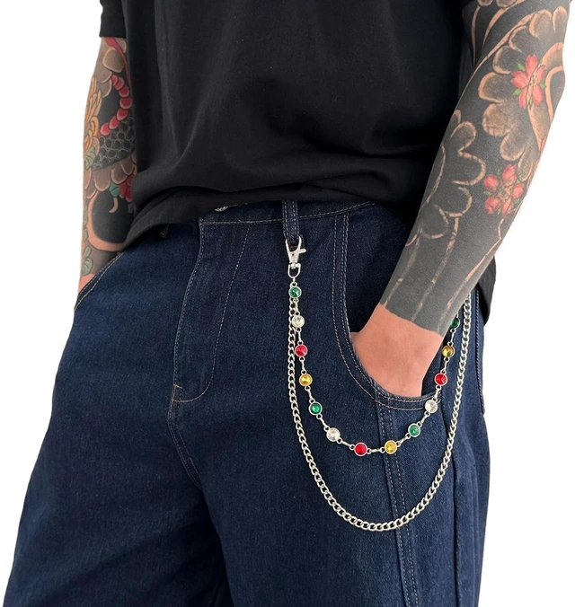 Alt view image 4 of 4 - Riymusry Layered Colorful Crystal Pants Chain for Men Jeans Gothic Hip Hop Link Trouser Keychains Jewelry for Women Biker Pocket