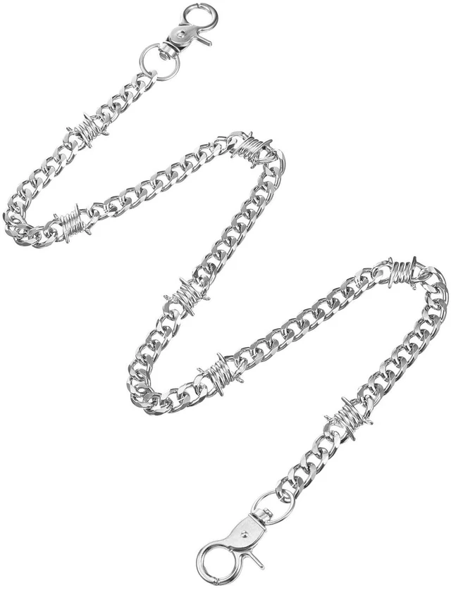 Main image of Hpmjz Punk Wallet Chain 25 inch Hip Hop Pants Chain for Men | Silver Round Clasp Belt, Heavy Duty Metal Keychain, Goth Clothing Accessories for Wallet Jeans Pants Belt Keys Halloween