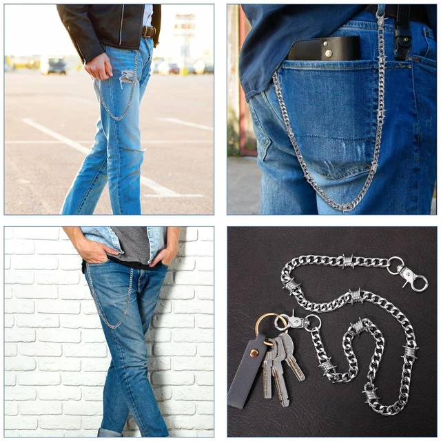 Alt view image 7 of 7 - Hpmjz Punk Wallet Chain 25 inch Hip Hop Pants Chain for Men | Silver Round Clasp Belt, Heavy Duty Metal Keychain, Goth Clothing Accessories for Wallet Jeans Pants Belt Keys Halloween