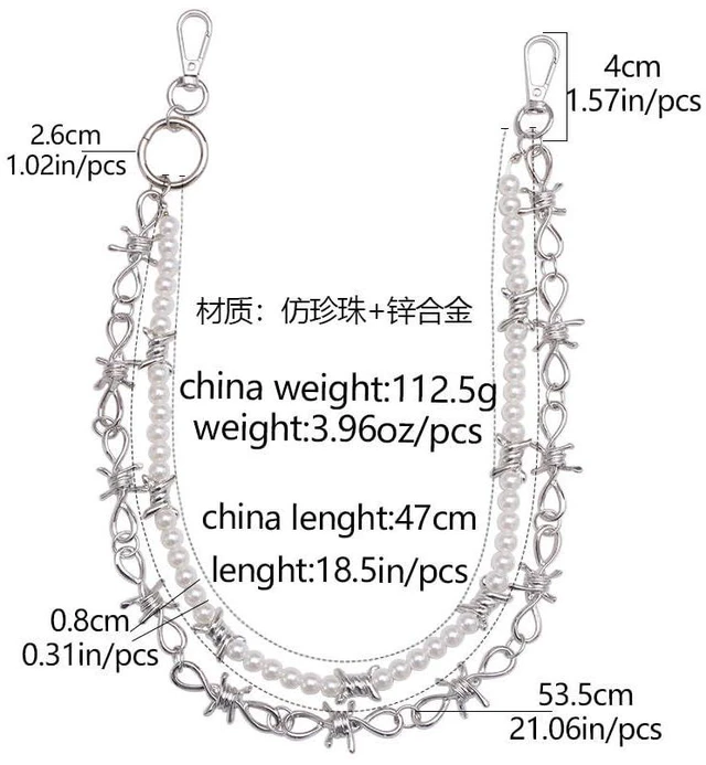 Alt view image 2 of 7 - DIKJAK Punk Pearl & Thorn Jeans Chain - Gothic Double Layer Thorn Belt for Men & Women - Edgy Rock Concert Keychain- Boho Grunge Stage Accessory - Dangerous Elegance Body Chain