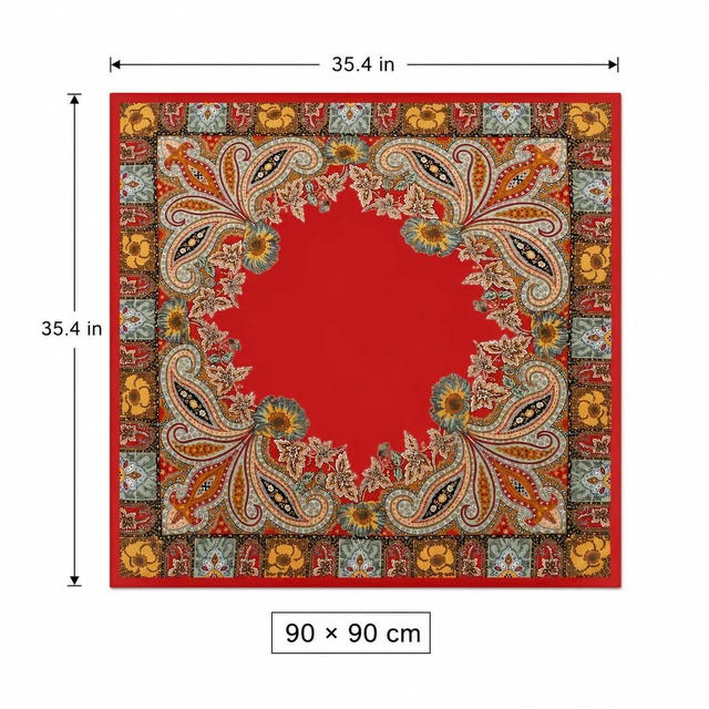 Alt view image 2 of 7 - Head-Scarf for Women Silk-Feeling-Scarf Hair Scarf Boho-Print Bandanas 35 Inches Square (Red)