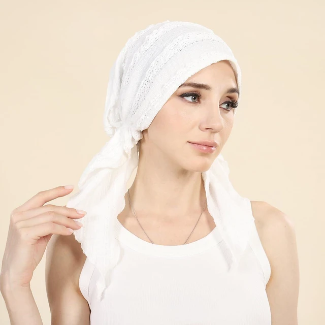 Alt view image 7 of 7 - YRANXQUN Pre Tied Headscarf for Women - Solid Chemo Bandana Headwrap Caps Cancer Turban Headwear Hair Cover