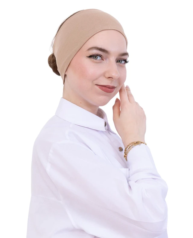 Alt view image 2 of 6 - Prien Women Cotton Hijab Cap, Stretchy Head Cover, Pre-Sewn Inner Muslim Scarf Undercap, Non Slip Headband for Daily Wear (Deep Mink)