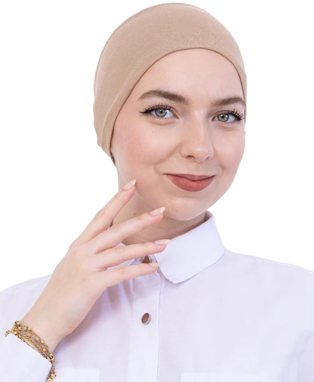 Alt view image 4 of 6 - Prien Women Cotton Hijab Cap, Stretchy Head Cover, Pre-Sewn Inner Muslim Scarf Undercap, Non Slip Headband for Daily Wear (Deep Mink)