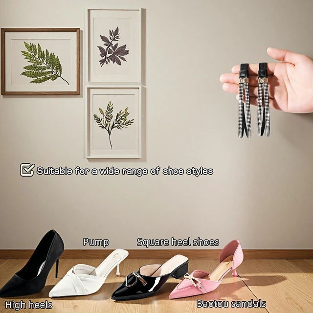 Alt view image 6 of 7 - No-Slip Shoelaces with Diamond Elastic Strap, Anti-Slip Heel Grip for High Heels and Sandals, Black with Silver Rhinestones | Adjustable Invisible Shoe Accessories