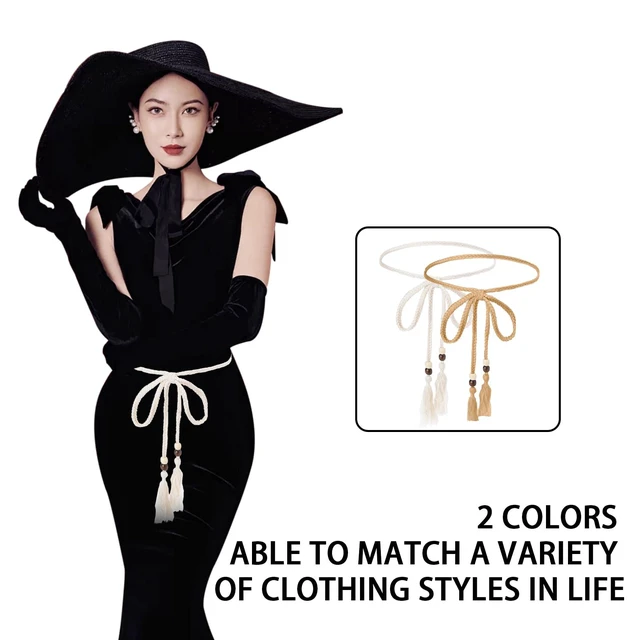 Alt view image 7 of 7 - 2 Pcs Women'S Braided Knotted Tassel Belt,Trendys Rope Chain Ties Waistband Decorative Thin Belts for Women Trendys,Cotton Rope Belts for Thin Dresses Skirts Tunics Beaded Skirt(Beige and Apricot)