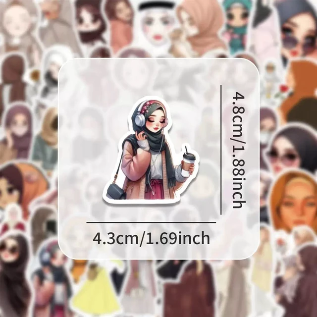 Alt view image 3 of 7 - 54Pcs Muslim Hijab Girl Stickers Islamic Women Waterproof Vinyl Decals | Peel and Stick waterproof sun-proof removable Reusable for Water Bottles Laptop Mobile Phone Skateboard Guitar Decoration