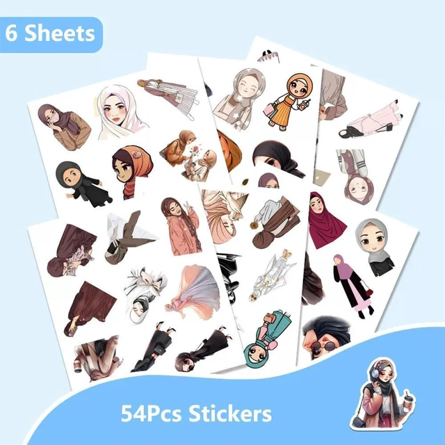 Alt view image 5 of 7 - 54Pcs Muslim Hijab Girl Stickers Islamic Women Waterproof Vinyl Decals | Peel and Stick waterproof sun-proof removable Reusable for Water Bottles Laptop Mobile Phone Skateboard Guitar Decoration