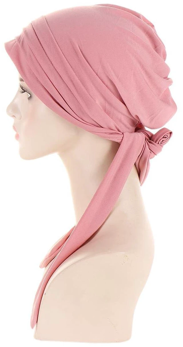 Alt view image 2 of 7 - YYAOJHAO Pre Tied Chemo Headscarf for Women - Slip On Bandana Headwrap caps chemotherapy Turban Headwear for Cancer Hair Cover (US, Alpha, One Size, Medium, Standard, Dark Pink)