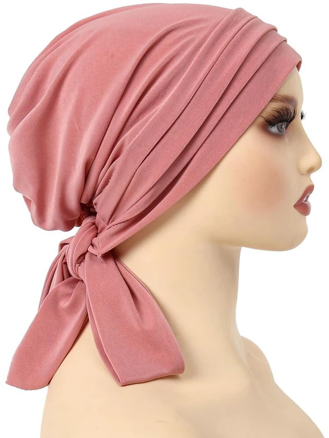 Alt view image 3 of 7 - YYAOJHAO Pre Tied Chemo Headscarf for Women - Slip On Bandana Headwrap caps chemotherapy Turban Headwear for Cancer Hair Cover (US, Alpha, One Size, Medium, Standard, Dark Pink)