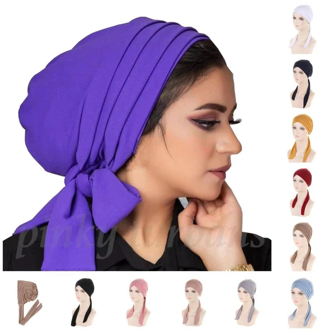 Alt view image 4 of 7 - YYAOJHAO Pre Tied Chemo Headscarf for Women - Slip On Bandana Headwrap caps chemotherapy Turban Headwear for Cancer Hair Cover (US, Alpha, One Size, Medium, Standard, Dark Pink)