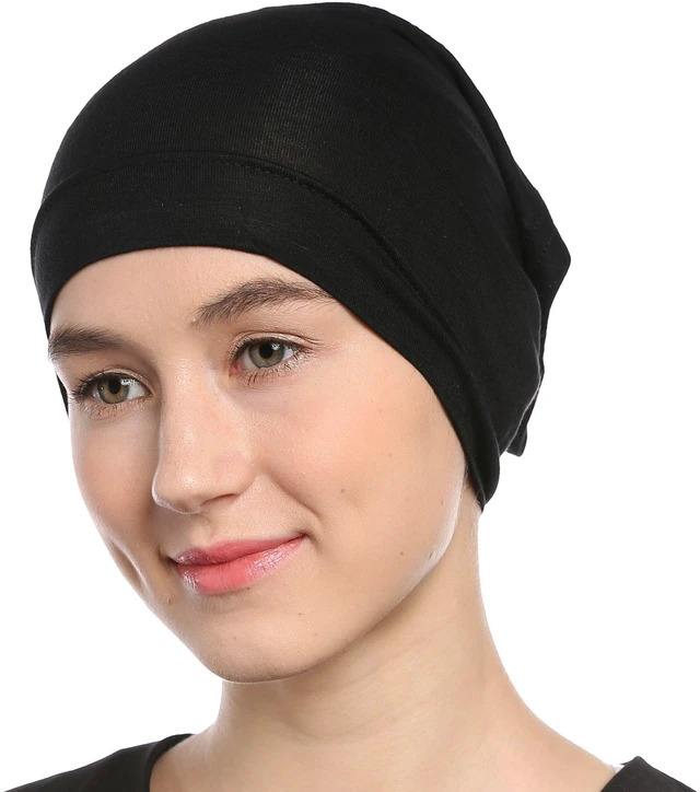 Main image of Modern Hejab mens female Black Under Scarf Tube Cap with Brim (Hijab Accessory), Black, Size One Size
