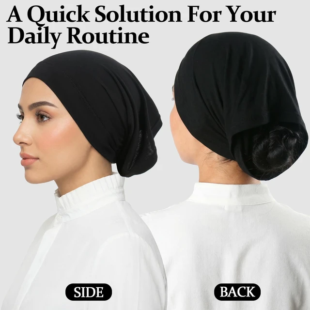 Alt view image 4 of 7 - Modern Hejab mens female Black Under Scarf Tube Cap with Brim (Hijab Accessory), Black, Size One Size