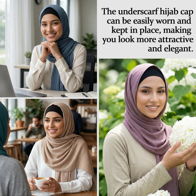 Alt view image 5 of 7 - Modern Hejab mens female Black Under Scarf Tube Cap with Brim (Hijab Accessory), Black, Size One Size