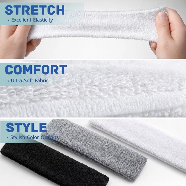 Alt view image 2 of 7 - 3 Pack Cotton Sports Sweat Headbands for Men and Women, Athletic Workout Hair Bands