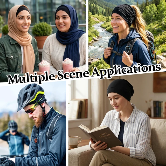Alt view image 7 of 7 - Modern Hejab mens female Black Under Scarf Tube Cap with Brim (Hijab Accessory), Black, Size One Size