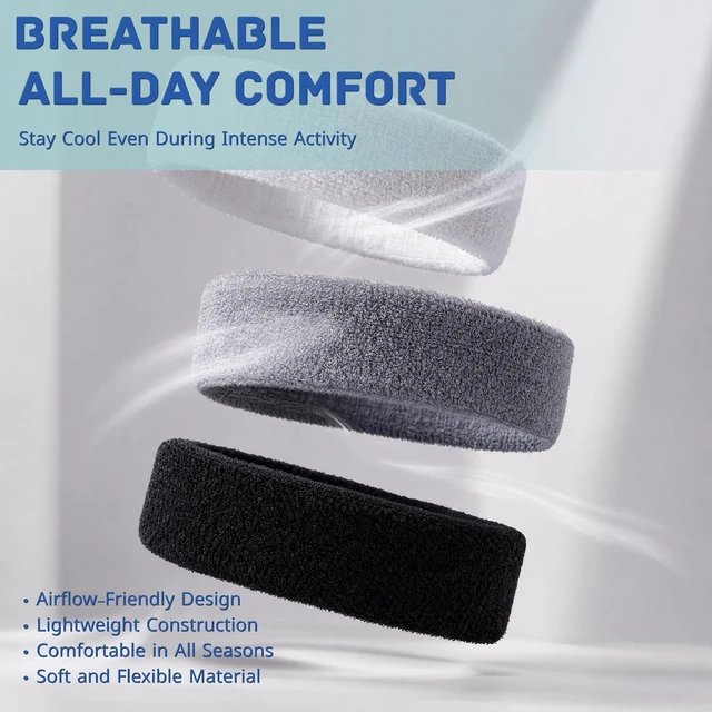 Alt view image 5 of 7 - 3 Pack Cotton Sports Sweat Headbands for Men and Women, Athletic Workout Hair Bands