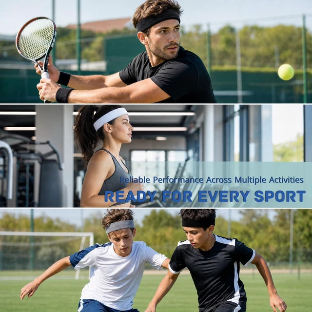 Alt view image 6 of 7 - 3 Pack Cotton Sports Sweat Headbands for Men and Women, Athletic Workout Hair Bands