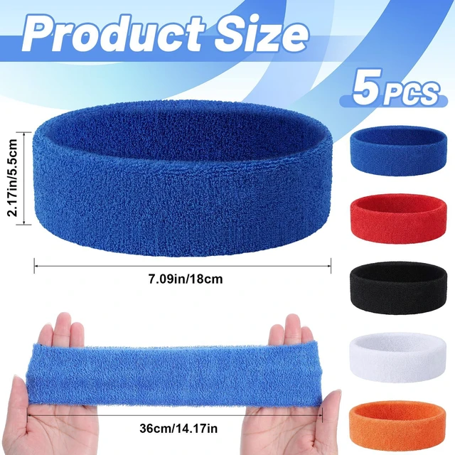 Alt view image 2 of 7 - 5 Pack Sport Sweat Headbands for Men Women, Elastic Sweatbands | Sports Hair Band for Running Basketball Football Exercise Gym Outdoor Activities (Colorful)