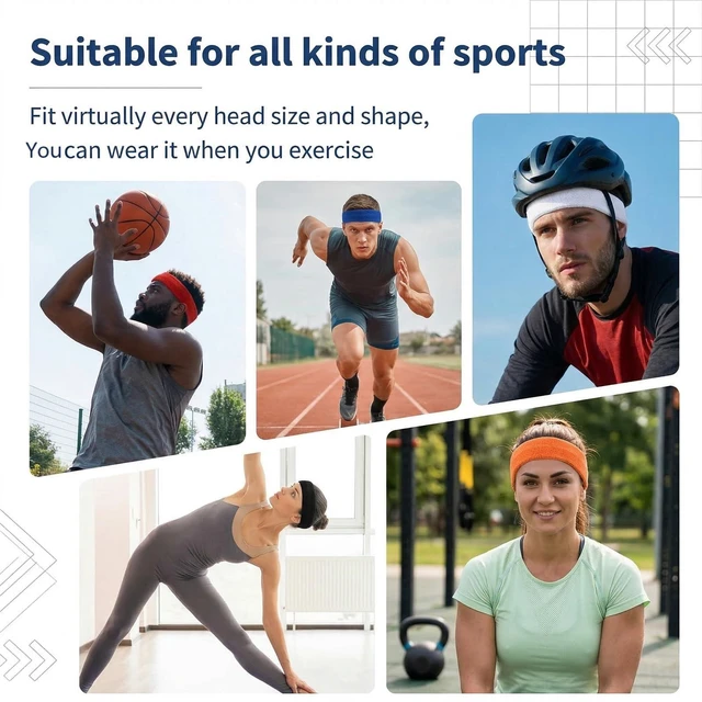 Alt view image 7 of 7 - 5 Pack Sport Sweat Headbands for Men Women, Elastic Sweatbands | Sports Hair Band for Running Basketball Football Exercise Gym Outdoor Activities (Colorful)