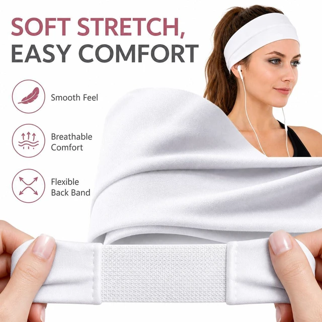 Alt view image 5 of 7 - Headbands for Women, 8 Pack Wide Elastic Hair Bands | Soft Stretchy Non-Slip Workout Sweatbands for Yoga, Running, Washing Face, Makeup and Daily Wear