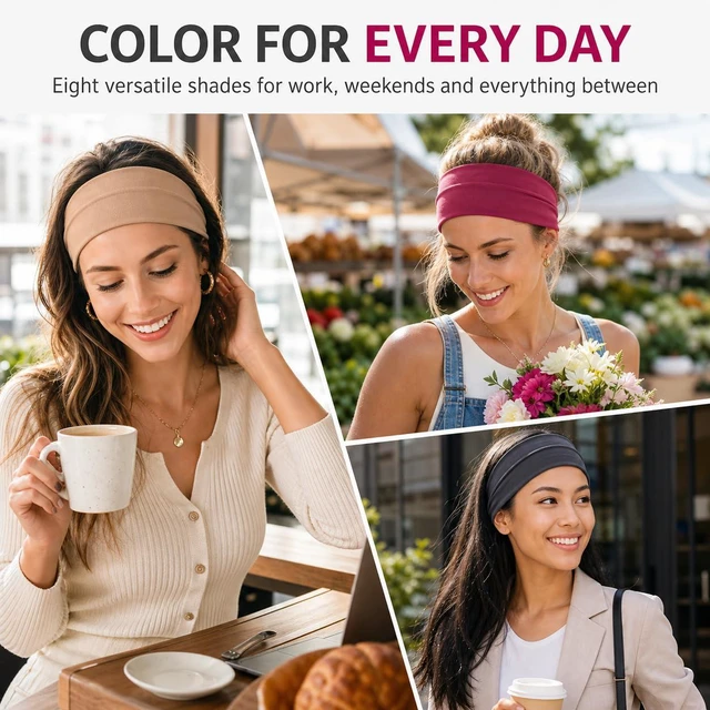 Alt view image 7 of 7 - Headbands for Women, 8 Pack Wide Elastic Hair Bands | Soft Stretchy Non-Slip Workout Sweatbands for Yoga, Running, Washing Face, Makeup and Daily Wear