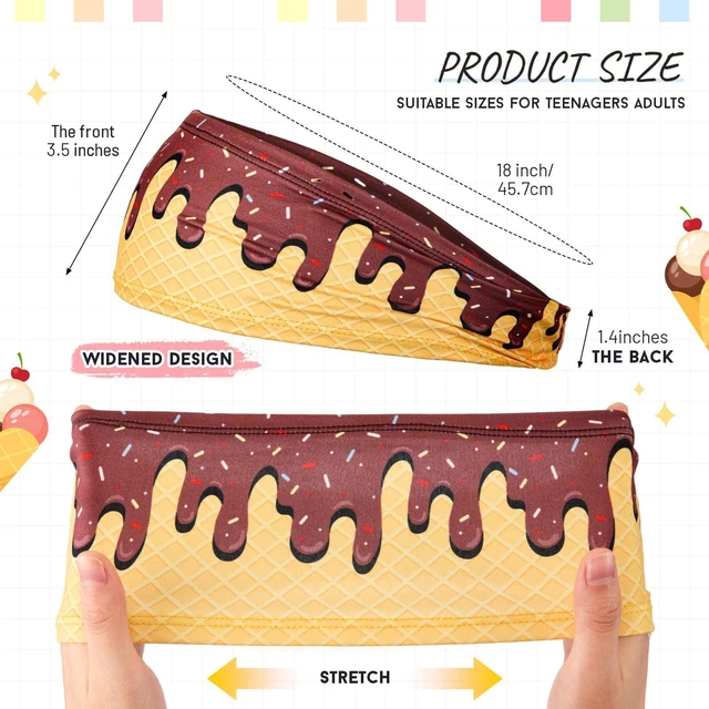 Alt view image 2 of 7 - Suncalla Baseball Headband Ice Cream Headband Baseball Ice Cream Drip Athletic Sweatband Workout Hairband Breathable Soft Elastic for Men Women Adults(1 Pcs,Brown)