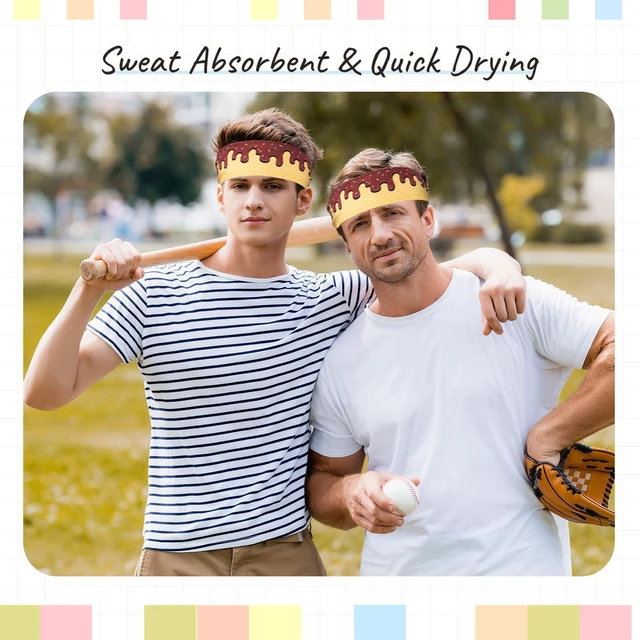Alt view image 3 of 7 - Suncalla Baseball Headband Ice Cream Headband Baseball Ice Cream Drip Athletic Sweatband Workout Hairband Breathable Soft Elastic for Men Women Adults(1 Pcs,Brown)