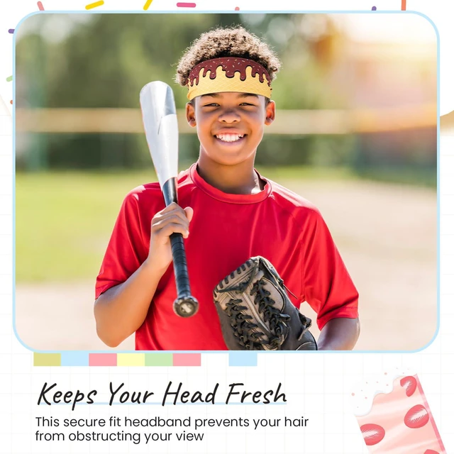 Alt view image 5 of 7 - Suncalla Baseball Headband Ice Cream Headband Baseball Ice Cream Drip Athletic Sweatband Workout Hairband Breathable Soft Elastic for Men Women Adults(1 Pcs,Brown)