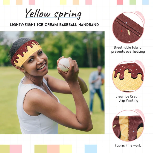 Alt view image 7 of 7 - Suncalla Baseball Headband Ice Cream Headband Baseball Ice Cream Drip Athletic Sweatband Workout Hairband Breathable Soft Elastic for Men Women Adults(1 Pcs,Brown)