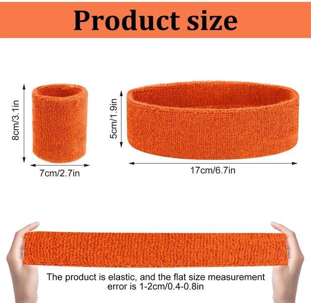 Alt view image 2 of 7 - Yolev 3Pieces Sweatband Set, Sports Headband and Wristbands, Set of 1 Headband and 2 Wristbands, for Athletic Men and Women, Black and Neon Green, One Size(Orange)