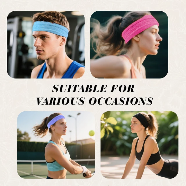 Alt view image 6 of 6 - Avxdbr 6 Pack Workout Headbands Sport Headband Sweat Headbands for Women | Men Women Multicolor Non Slip Stretchy Sweatbands for Sports Athletic Running Yoga