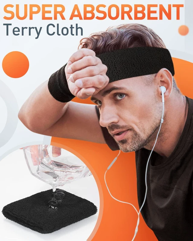 Alt view image 2 of 6 - Tanluhu Sweatbands Sport Headbands for Working Out, Exercise, Tennis, Basketball, Running - Terry Cloth Athletic Sweat Cotton Headband Outdoor for Men & Women