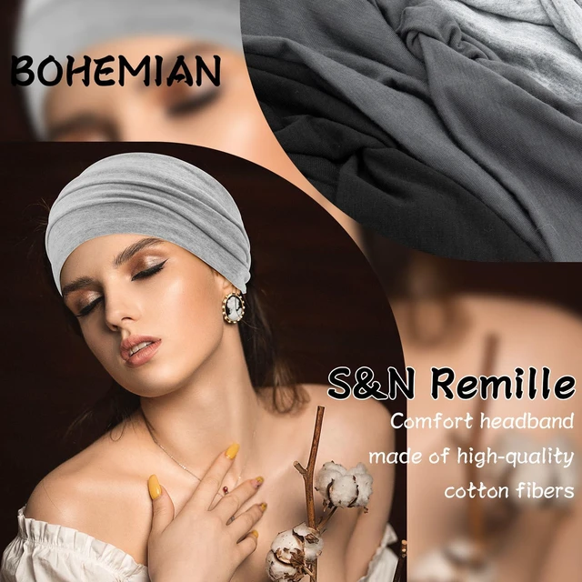 Alt view image 4 of 7 - S&N Remille Wide Headbands for Women, Large Hairband, Elastic Non-Slip Headband Twist Knotted Accessories, Yoga Workout Vintage Hair 3 Pack (Colour-9)