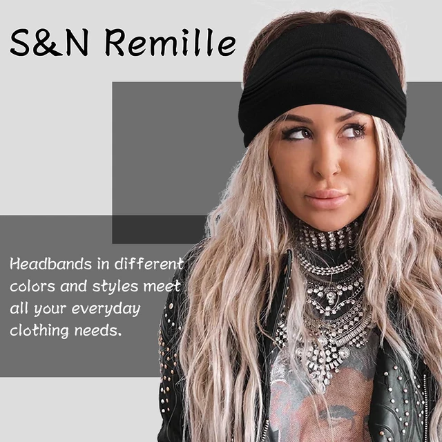 Alt view image 7 of 7 - S&N Remille Wide Headbands for Women, Large Hairband, Elastic Non-Slip Headband Twist Knotted Accessories, Yoga Workout Vintage Hair 3 Pack (Colour-9)