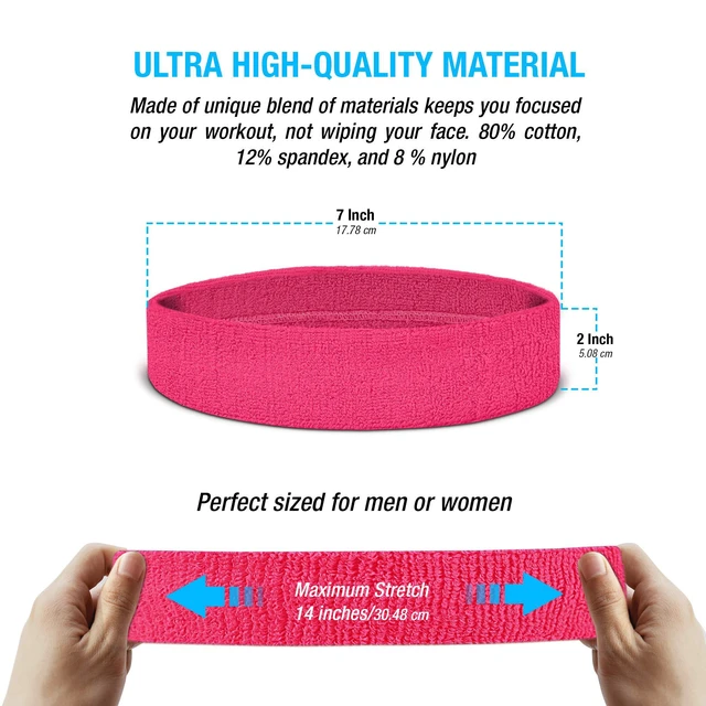 Alt view image 3 of 6 - Suddora Workout Headband for Men and Women, Moisture-Wicking Atheltic Sweatband, Lightweight Cotton Terry Cloth Bands for Basketball, Tennis, Football, Gym, Running, Cosplay & Costumes, Neon Pink