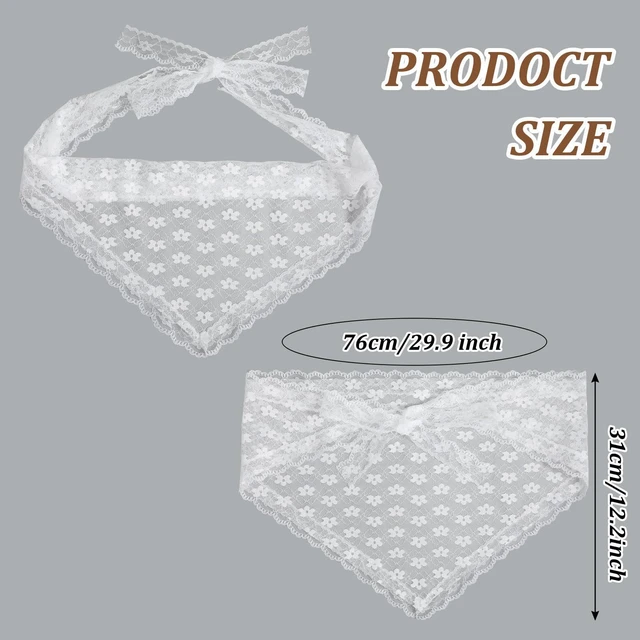Alt view image 3 of 7 - APLZGMG White Head Scarf for Women, Elegant Floral Lace Scarf Headband | Boho Triangle Hair Bandana, Adjustable Mesh Heads Coverings for Women, Bandana Heads Scarfs with Small Flower Print