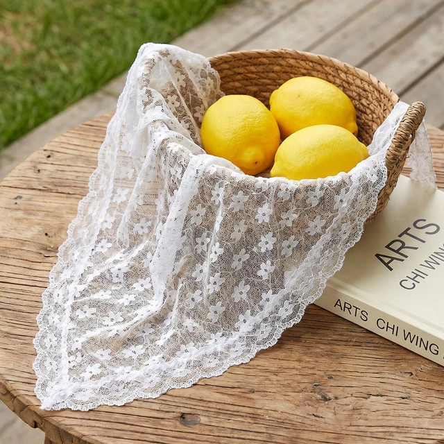 Alt view image 5 of 7 - APLZGMG White Head Scarf for Women, Elegant Floral Lace Scarf Headband | Boho Triangle Hair Bandana, Adjustable Mesh Heads Coverings for Women, Bandana Heads Scarfs with Small Flower Print