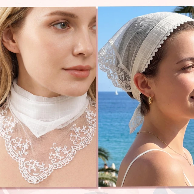 Alt view image 5 of 7 - Ocapind 2 Pcs White Bandanas Head Scarf Headband Simplicity Head Scarf | Lace Cute Bandanas, Sweet Stylish Headscarf, Vintage Hair Scarves, Aesthetic Headwrap, Heads Summer Accessories, for Women