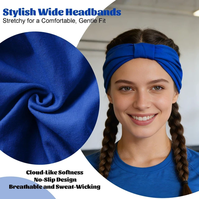 Alt view image 3 of 7 - Nydotd 6 Pcs Headbands for Women Stretchy Wide Head Bands Elastic Non-Slip Thick Hair Bands Sport Sweat Bands Twist Knotted Headband for Yoga Running Makeup Workout African Turbans Bandana