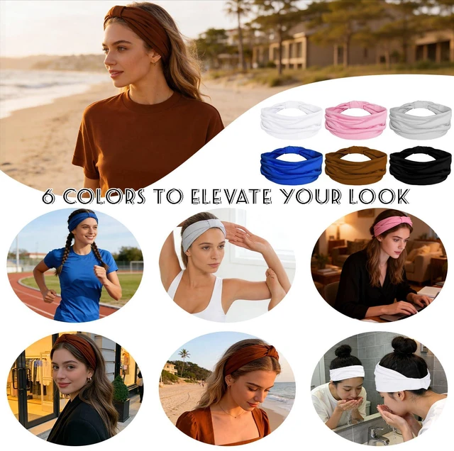 Alt view image 7 of 7 - Nydotd 6 Pcs Headbands for Women Stretchy Wide Head Bands Elastic Non-Slip Thick Hair Bands Sport Sweat Bands Twist Knotted Headband for Yoga Running Makeup Workout African Turbans Bandana