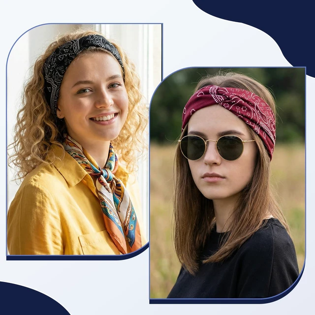 Alt view image 5 of 7 - 3 PCS Bandana Headbands for Women Boho Style Paisley Print, Multi Purpose Bandana Scarfs Headbands Wide Headwrapswith Bows Vintage Stretch Knotted Headband Soft Fabric Headband for Workout, Running