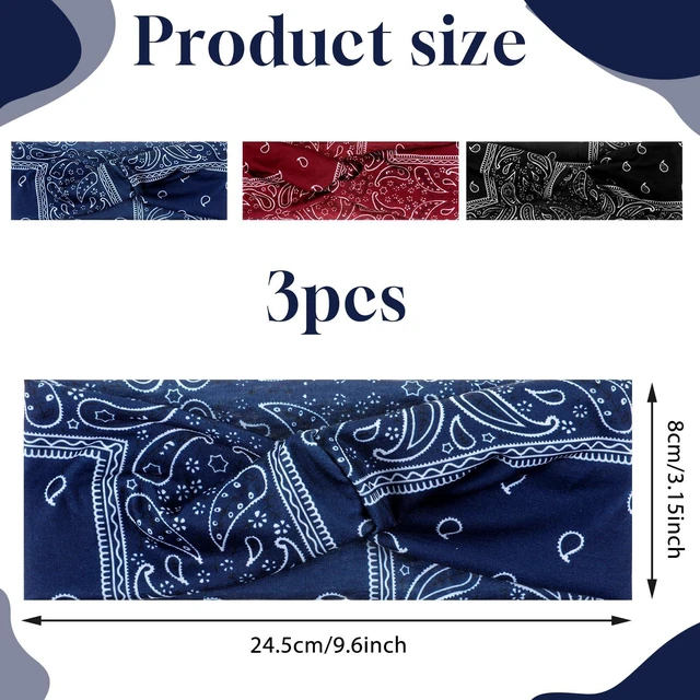 Alt view image 2 of 7 - 3 PCS Bandana Headbands for Women Boho Style Paisley Print, Multi Purpose Bandana Scarfs Headbands Wide Headwrapswith Bows Vintage Stretch Knotted Headband Soft Fabric Headband for Workout, Running