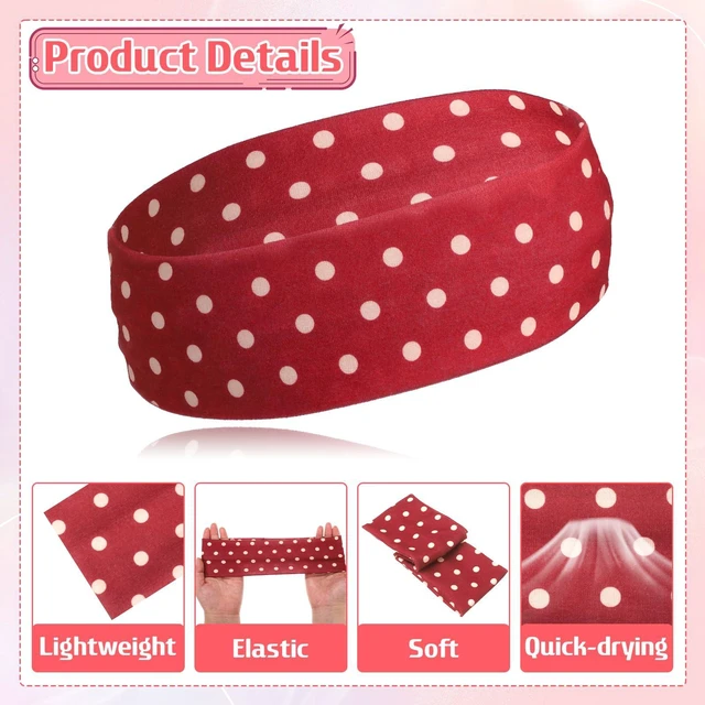 Alt view image 4 of 6 - 5 Pcs Classic PolkaDot Fabric Headband, Polka Dot Headbands for Women Soft Non Slip Elastic Wide Fashion Headbands Comfortable Daily Wear Yoga Workout Hair Accessories