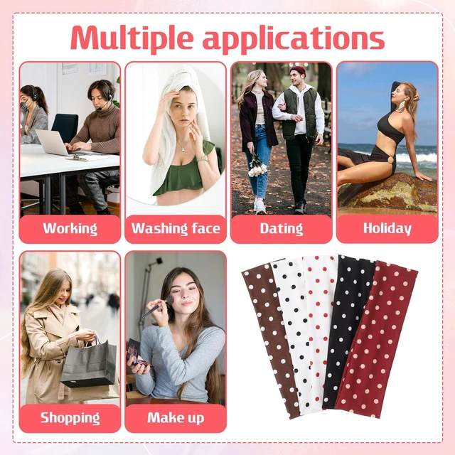 Alt view image 5 of 6 - 5 Pcs Classic PolkaDot Fabric Headband, Polka Dot Headbands for Women Soft Non Slip Elastic Wide Fashion Headbands Comfortable Daily Wear Yoga Workout Hair Accessories